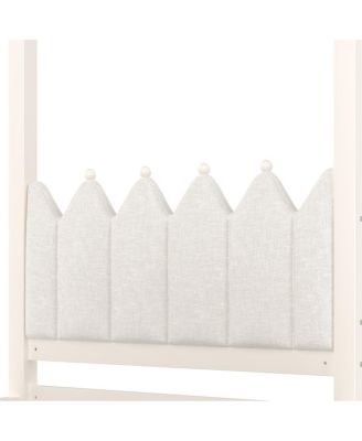 Twin Upholstered Platform Bed with Trundle, 3 Drawers & Canopy