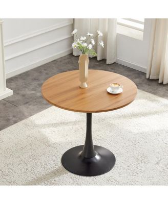 Round Dining Table, 31.5" Tulip Bistro Table with Metal Pedestal (Faux Wood)