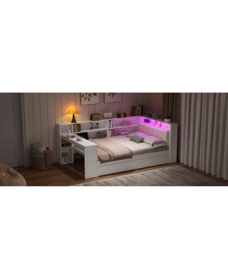 Wood Twin Platform Bed with Storage, Trundle, Charging, LED, Desk, Headboard