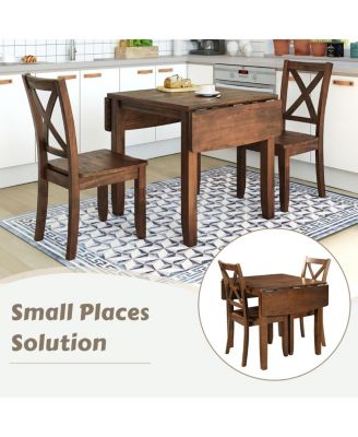 3-Piece Wood Drop Leaf Breakfast Nook Dining Table Set