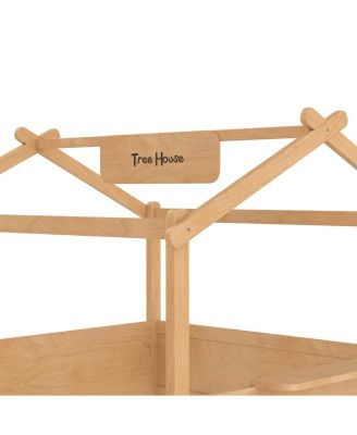  Queen Size House Floor Bed with Guardrails, Roof, Tray & Signboard