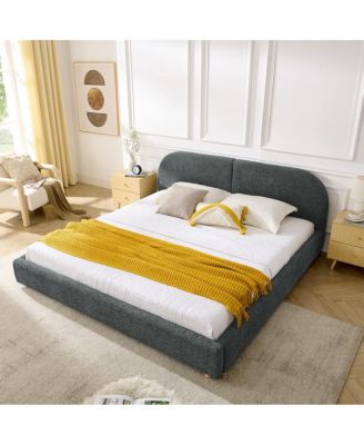 King Size Upholstered Bed Frame, Modern Minimalist Curved Headboard