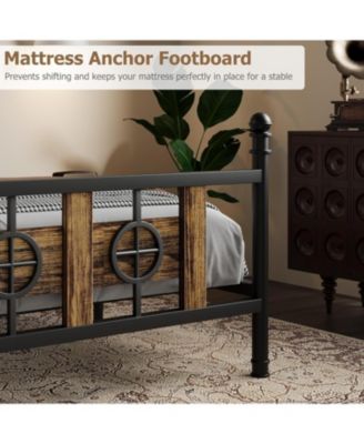 King Size Bed Frame with Headboard and Footboard, Metal King Bed Frame w/Vintage Circular Design & Storage Space Under Bed,Easy Assembly