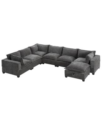 117 inches Modular Sectional Sofa with Storage Ottoman, 7 Seat U Shaped Couch
