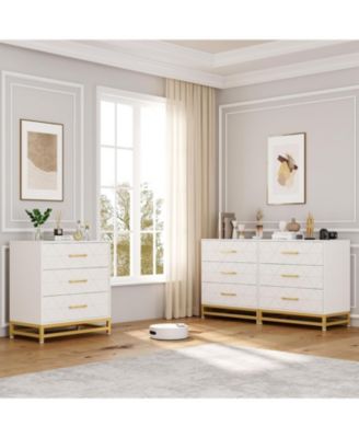 3 Drawer Dresser for Bedroom, Modern Wood Dressers Chest of Drawers with Storage, Wide Drawers Tall Nightstand Metal Handles, Wood Dressers