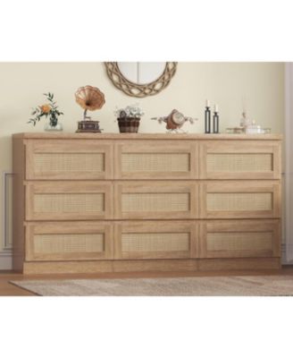 Rattan 9 Drawer Charging Station Dresser