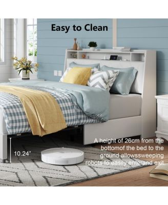 Queen Bed Frame with Ergonomic Headboard, Outlets & Storage Shelf