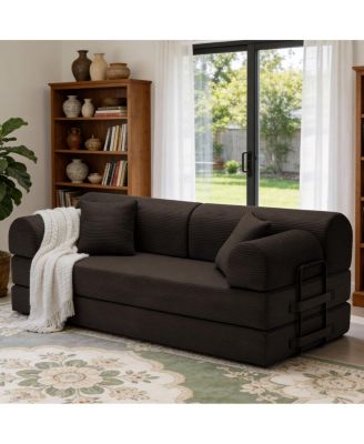 78 inches Convertible Sleeper Sofa Bed with Pillow, Corduroy Folding Mattress Couch