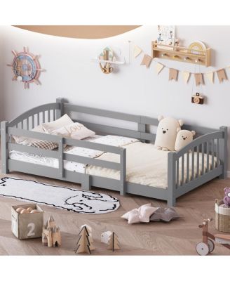 Montessori Floor Bed with Slats, Guardrails, and Fence