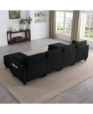  109 Contemporary L-Shaped Chenille Sectional Sofa with Storage Ottoman