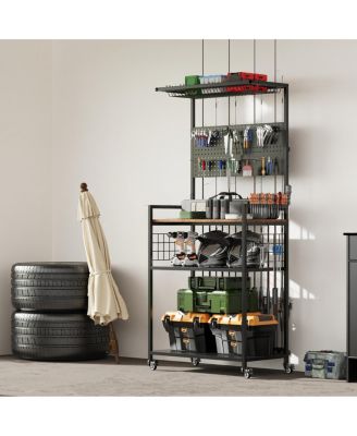 Fishing Rod Storage Rack & Tackle Organizer Cart with Wheels