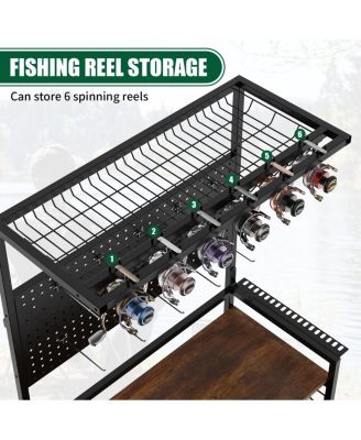 Fishing Rod Storage Rack & Tackle Organizer Cart with Wheels