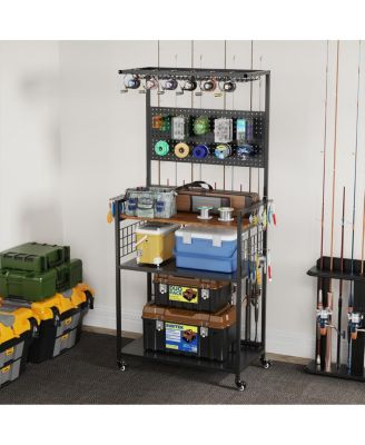 Fishing Rod Storage Rack & Tackle Organizer Cart with Wheels