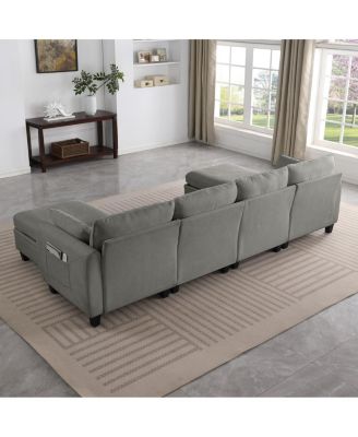  109 Contemporary L-Shaped Chenille Sectional Sofa with Storage Ottoman