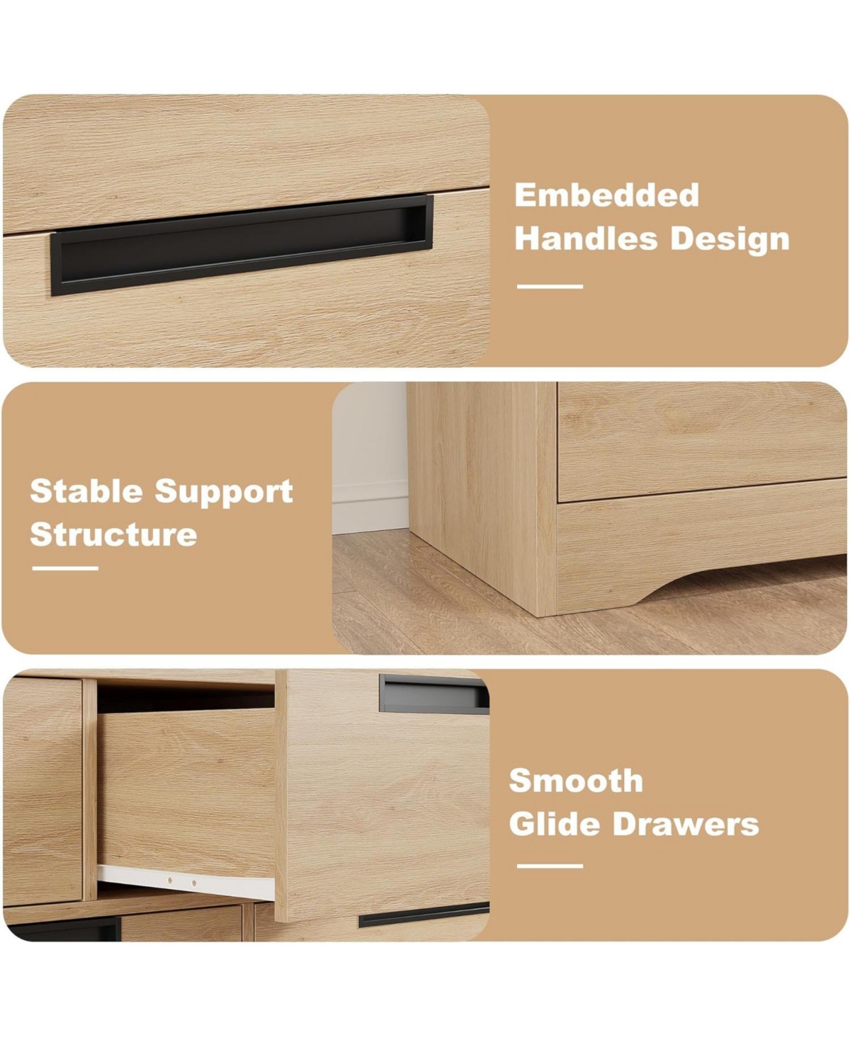 gaomon 6 Drawer Dresser for Bedroom, Modern Chest of Drawers with Embedded Handles Design, Wooden Organizer Living Room.