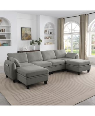  109 Contemporary L-Shaped Chenille Sectional Sofa with Storage Ottoman