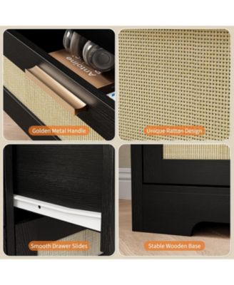 10 Drawers Dresser for Bedroom, Rattan Chest of Drawers with Spacious Tabletop & Handles, Closet Dresser Organizer TV Stand