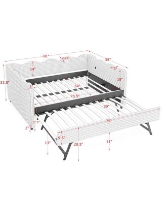 Cozy Gingham Daybed with Twin Trundle, USB Port, Linen Fabric