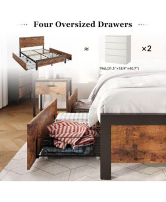  Bed Frame with Wooden Headboard – Features a Platform Design with Under-Bed Storage and Metal Legs, Noise-Free Operation