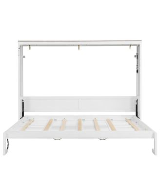 Queen Size Murphy Bed with LED Light, Foldable Cabinet