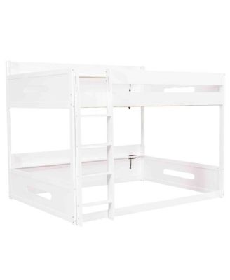 Queen Over Bunk Bed with Storage Shelves and USB Ports