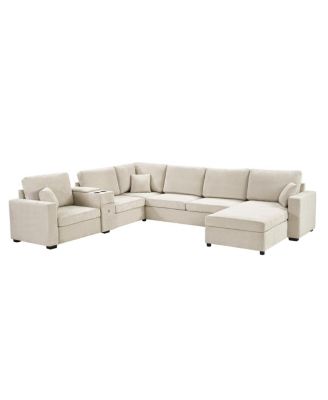 5-Seat 134" U-Shape Sectional Sofa with Chaise, Cup Holders & Storage