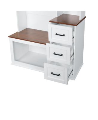 Modern Entryway Bench with Coat Rack, 3 Shelves, Drawers & Hooks