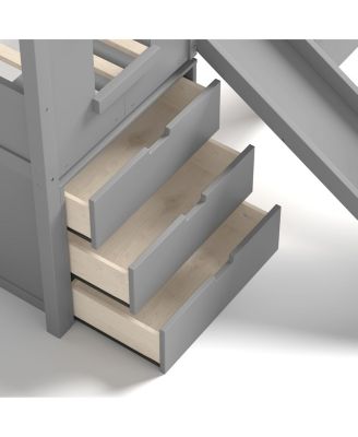 Twin Loft Bed with Storage, Desk, Slide & Stairs