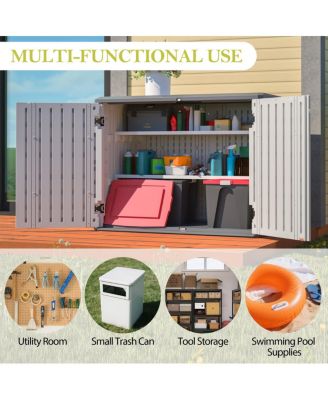Horizontal Storage Shed with Removable Shelf, Large Lockable Outdoor Cabinet