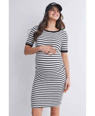 Maternity Striped Bodycon Short Sleeve Dress