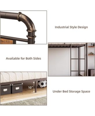  Twin Over Twin Metal Bunk Bed with Ladder and High Guardrail, Convertible Bunk Bed for Kids/Teens/Adults, Easy Assembly