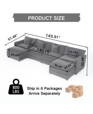 Modular Sectional Sofa, Oversized Deep Seat U Shaped Couch Set, 4-Seater Comfy Cloud Couches with Movable Ottomans, DIY Combination