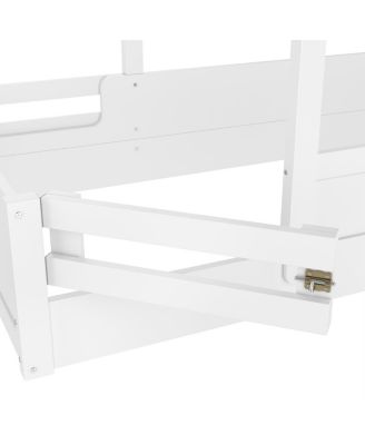 Twin Size House Floor Bed with Guardrails, Roof, Tray & Signboard