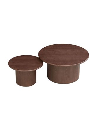 Coffee Table Set of 2, Round MDF Living Room Table, Walnut