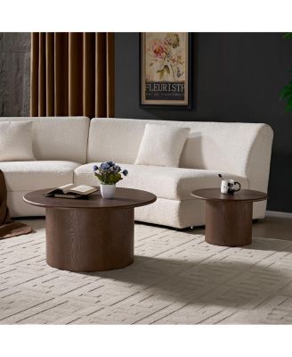 Coffee Table Set of 2, Round MDF Living Room Table, Walnut