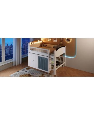 Streamdale   Loft Bed with Storage Cabinet, Wardrobe and LED