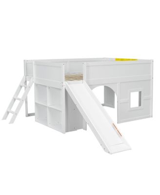 Streamdale   Wooden Low Loft Bed with Storage, Slide, Door & Window