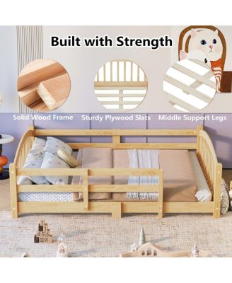 Montessori Floor Bed with Slats & Guardrails, Solid Wood, Easy Assemble