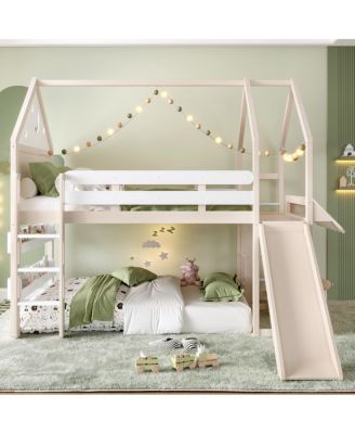 Streamdale Loft Bed with Bookshelf, Slide, and House-Shaped Design for Kids