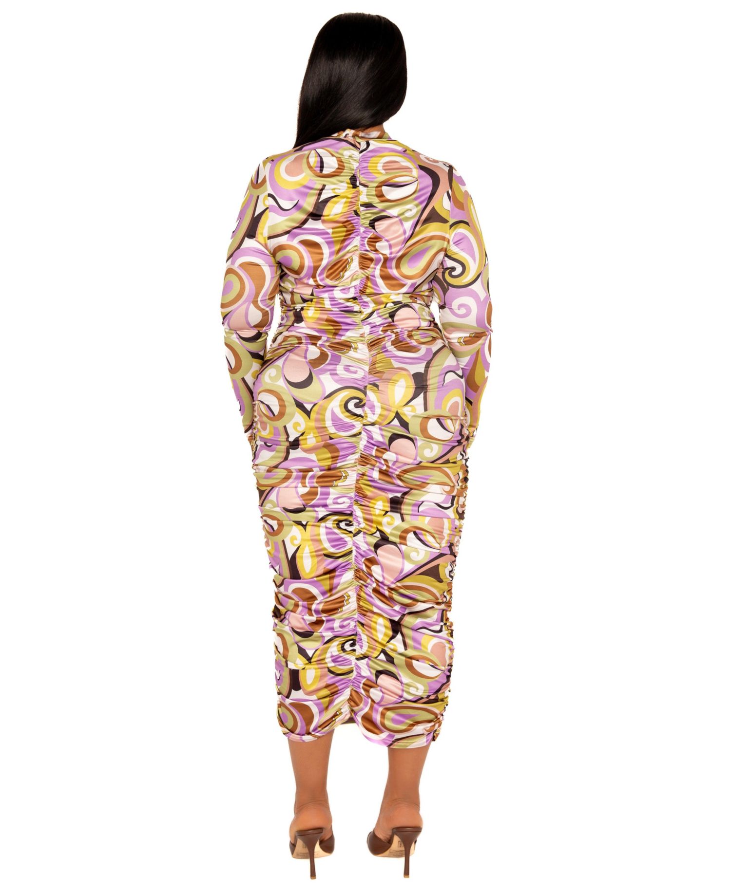 Plus Size Printed Ruched Bodycon Dress