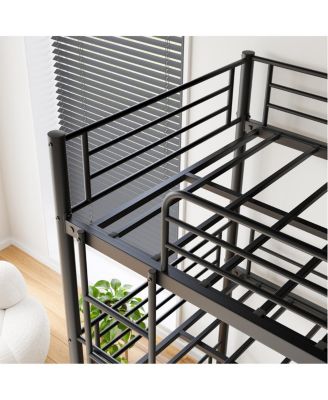 Sturdy Metal Triple Bunk Bed with Guardrails & Ladders