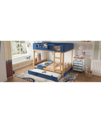 Streamdale  Bunk Bed with Trundle, Wood Bunk Bed Frame with Bookshelf