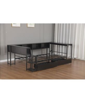 Streamdale Corner Bed Frame   with Bookcase, LED, Charging Station