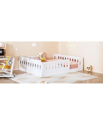 Wood Full Size Platform Bed with Guardrail