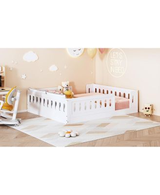 Wood Full Size Platform Bed with Guardrail