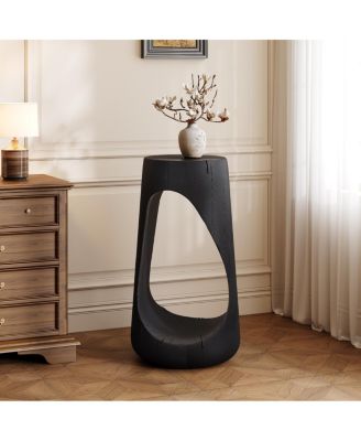 Outdoor Side Table, Hollow Design, Patio Garden Stool, Black Concrete