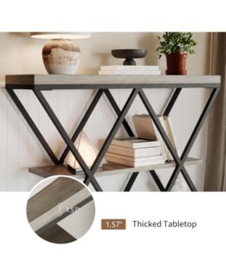 3-Tier Industrial Entryway Table with x-Shaped Metal Frame, Open Shelf Console Sofa Table for Living Room, Hallway