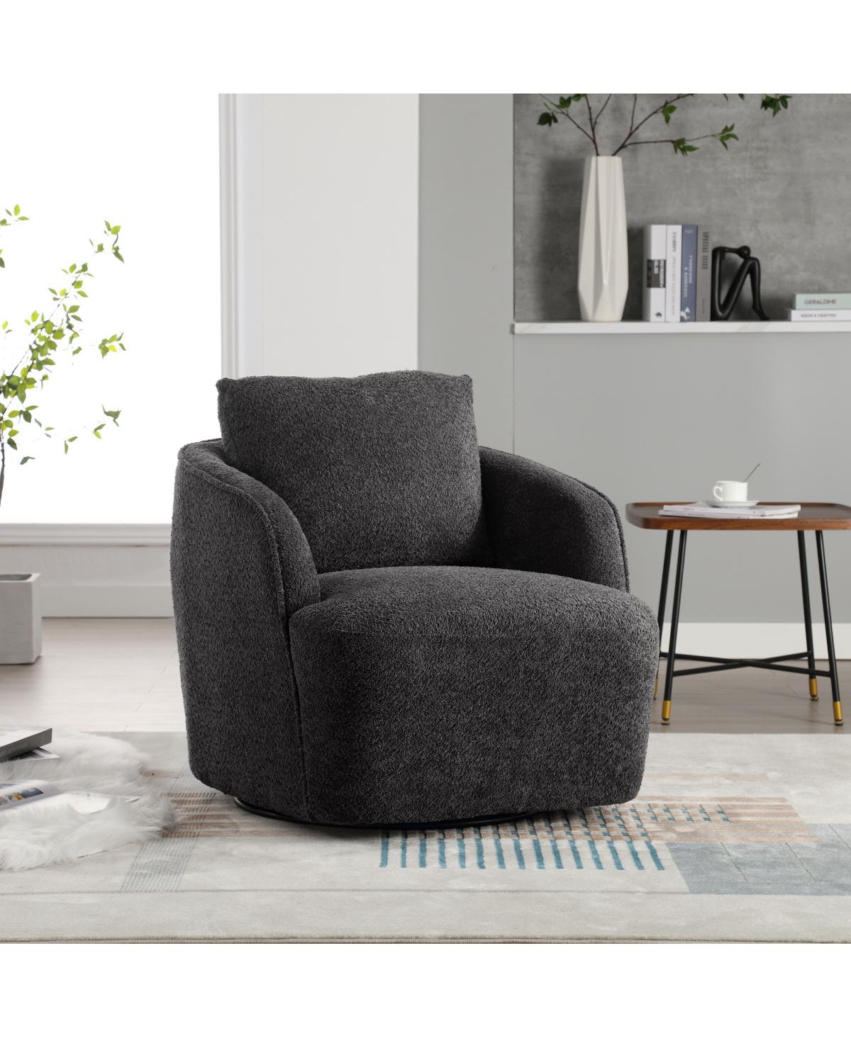 Streamdale Furniture Boucle Upholstered Swivel Accent Barrel Chair & Round Sofa Chair