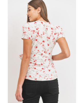Maternity Floral Wrap Nursing Short-Sleeve Top
