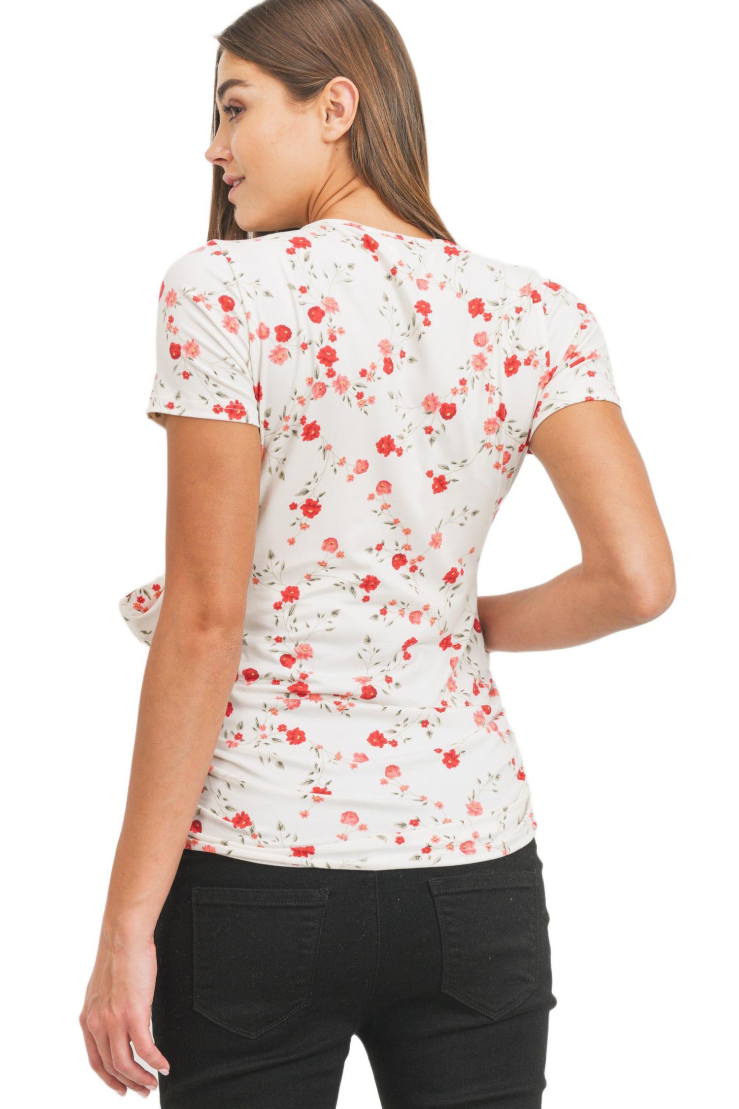 Maternity Floral Wrap Nursing Short-Sleeve Top